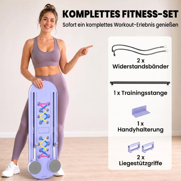 4-i-1 Pilatesbræt sæt med modstandsbånd, foldbart, multifunktionelt Pilatesudstyr