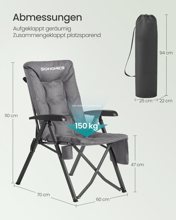 Campingstol 70x59,5x110 cm Grå Stål