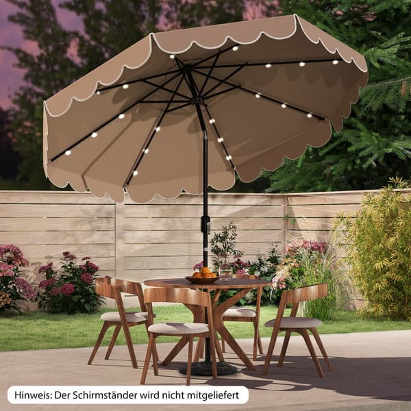 Parasol med LED-belysning Ø307x253 cm brun