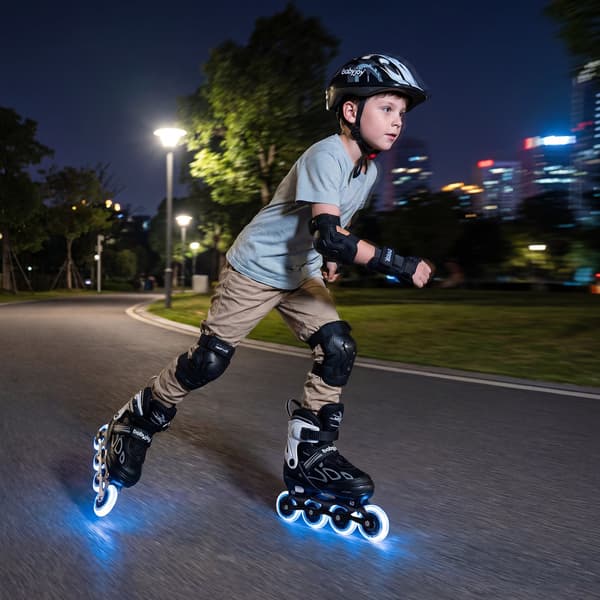 Justerbare Inline Skøjter 4 Størrelser Lysende Hjul Sort