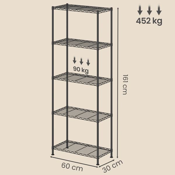 Reol 60x30x161 cm Sort Metal