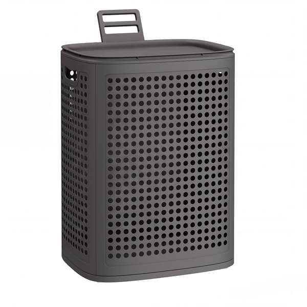 Tvättkorg med lock 42,5x33x57 cm mörkgrå