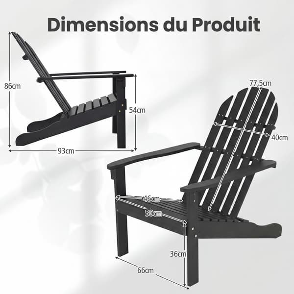 Adirondack-stol 93x66x86 cm sort akacietræ
