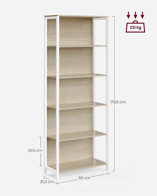 Bokhylle, 30.3x60x178.6 cm, Beige, stål