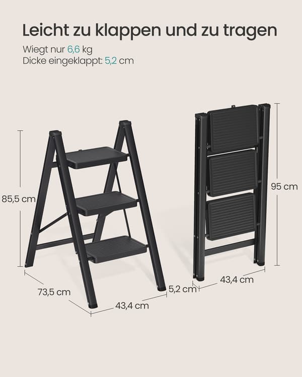 Trappestol 55x43,4x61,8 cm Sort Stål