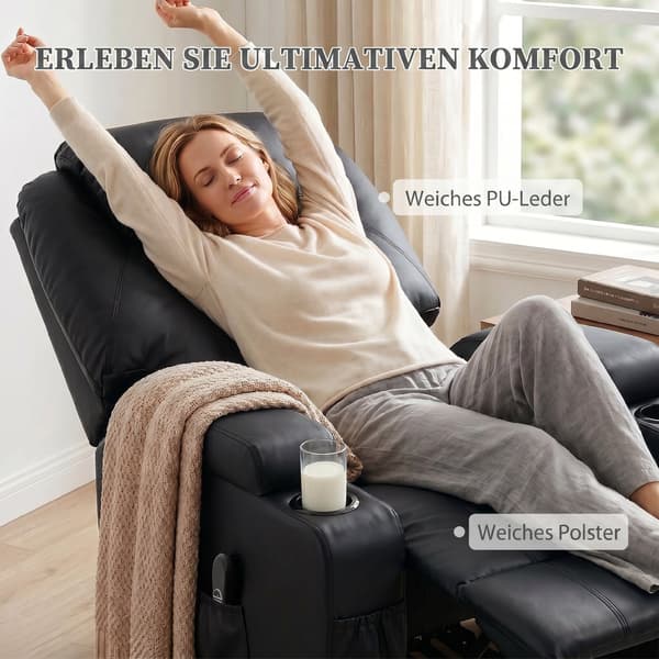 Elektrisk hvilestol med løfteassistent 83x95x107 cm sort