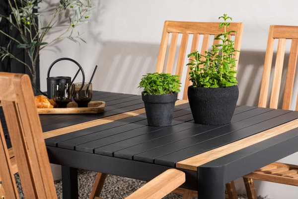 Spisebord og foldestol sæt 150x100 cm sort teak
