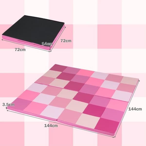 Legeunderlag til småbørn, sammenklappeligt, patchwork, vandtæt, kunstlæder, lyserød