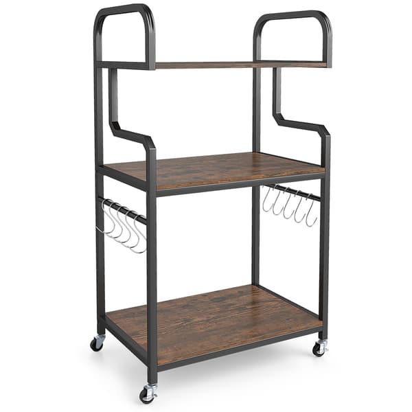 Printerstander med hjul 3 hylder 60,5x40x110 cm Brun/Sort