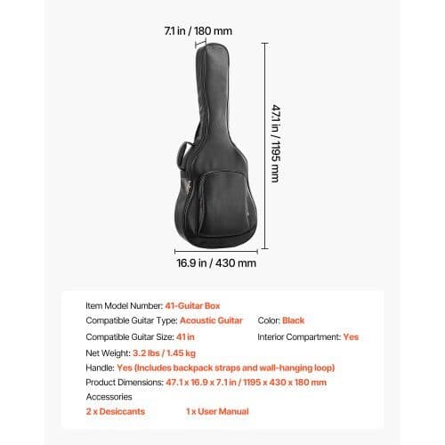 Hardcase til akustisk guitar 119,5x41 cm sort