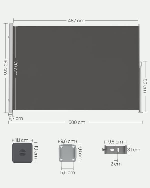 Vertikalmarkise 180x500 cm Antrasitt, polyester