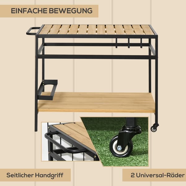 Serveringsvogn, 107x65x80 cm, Sort, Træ, Opbevaring