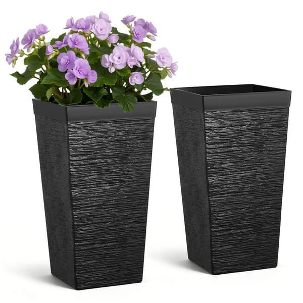 Planteringsset 2 delar 30x30x58 cm Svart plast