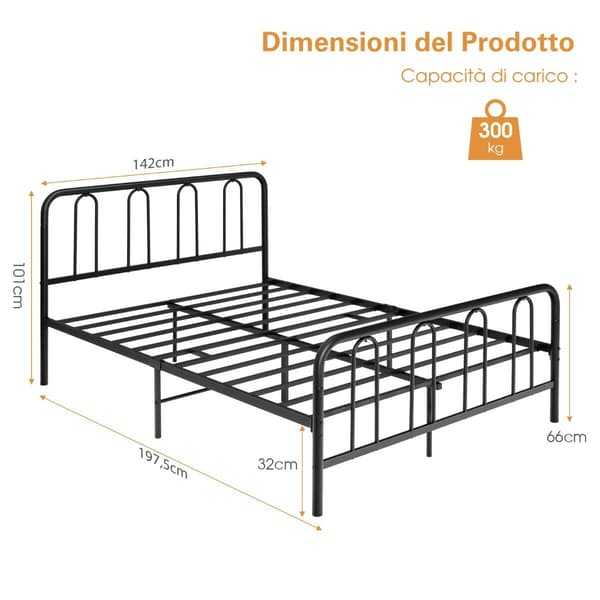 Metalsengeramme 197,5x141x101 cm sort