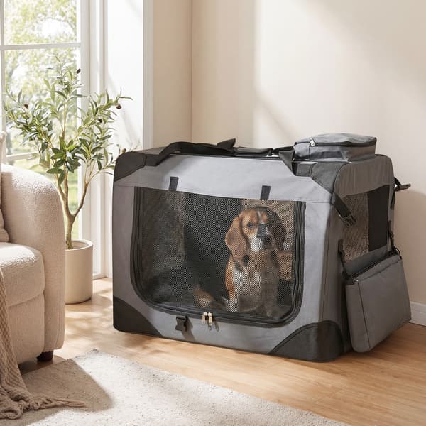 Sammenklappelig blød hundekasse 72x52,5x52,5 cm grå