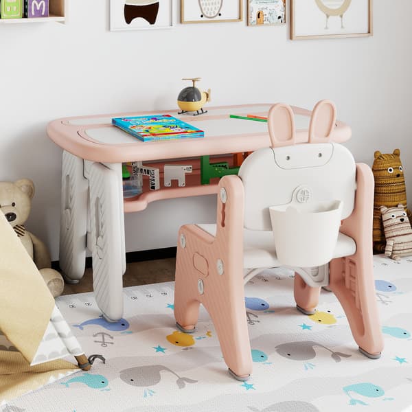 Barnbord och stolsset, konstbord med fällbart lock och ritbräda, rosa , Star