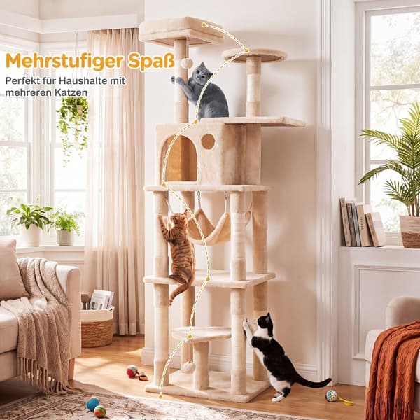 Multi-niveau Kattekradsetræ, 168 cm Højt, 2 Siddepladser, Beige