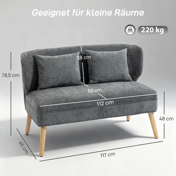 Soffa, 117x65x78,5 cm, Grå, Chenilleklädsel