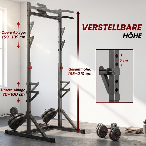 Vægtskiveholder 2-niveau 122x100x201-217 cm sort