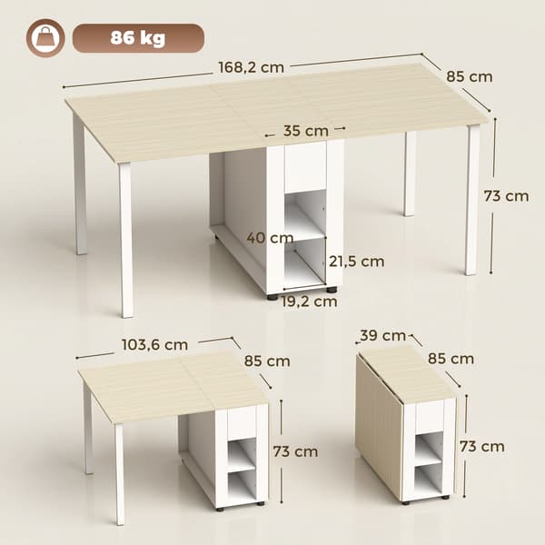 Fällbart matbord 168,2x85x73 cm vitt trä