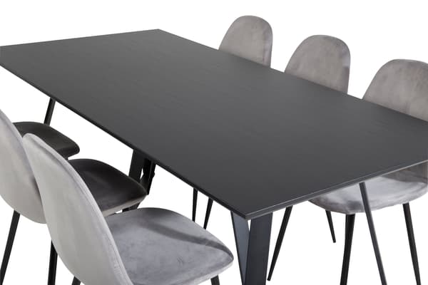 Spisebord og stol sæt, sort og lysegrå velour