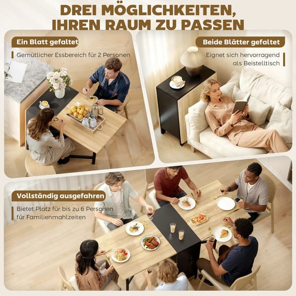 Sammenklappeligt spisebord 169x60x75 cm mørkt træ/sort