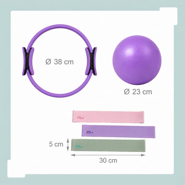 6-delars Pilatesset: ring, boll, band, Kodustaar