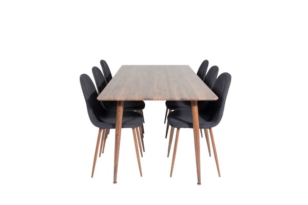 Spisebord og stole sæt Polar 180 cm valnød sort stof