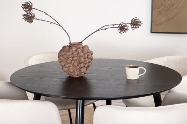 Spisebord og stol sæt 115 cm sort beige fløjl