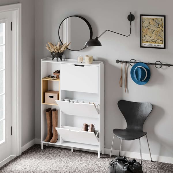 Skoskåp, 90x19x129,5 cm, Vit, MDF och bambu