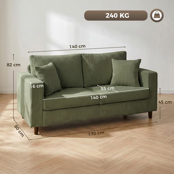 2-sits soffa i kord 170x80x82 cm grön