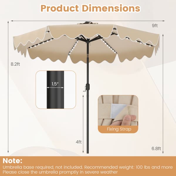 Terrasseparasol med farveskiftende LED-lys 9 ft Beige