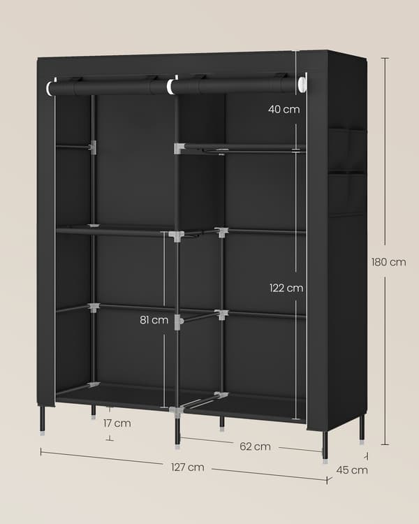 Garderobe 45x127x180 cm Svart
