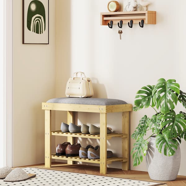 Kenkäpenkki, 60x29x49 cm, harmaa, bambu