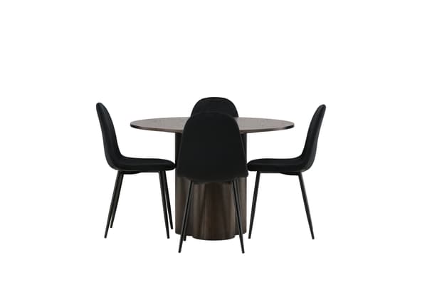 Spisebord og stole sæt Olivia Mocca og sort velour