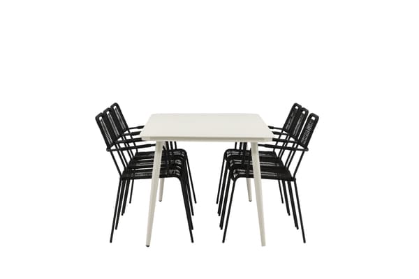 Spisebord og armlænestole sæt 200x90 cm beige og sort stål