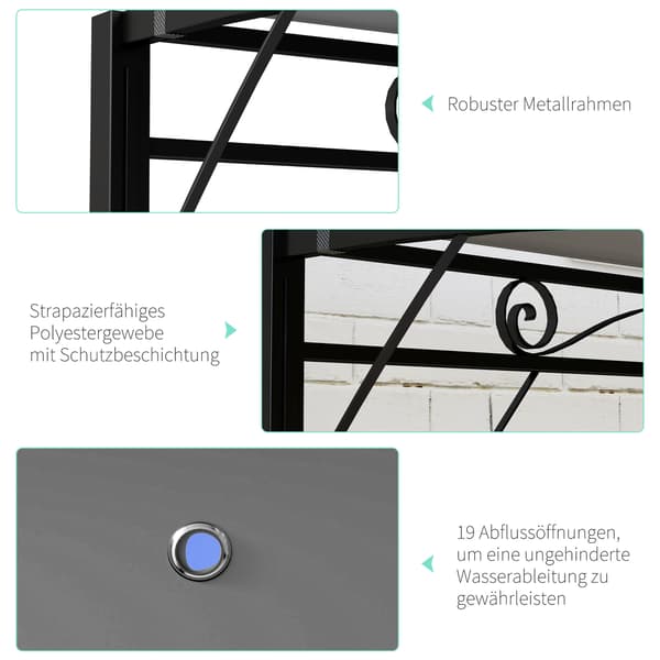 Paviljong, 300x250x200 cm, mörkgrå, fällbart tak