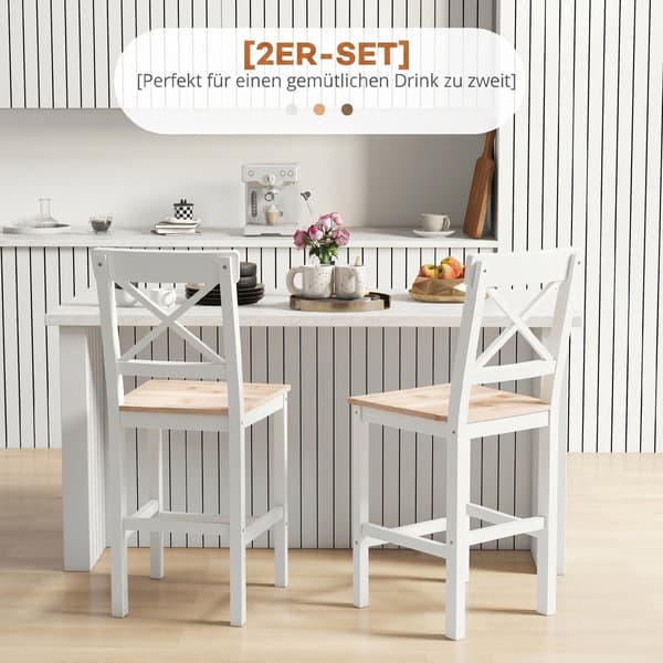 Barstolar set om 2 41x46x97,5 cm naturlig/vit tallträ