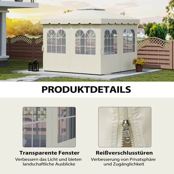 Pavillon sidevægge, 4 paneler, 302x205 cm, cremehvid, polyester