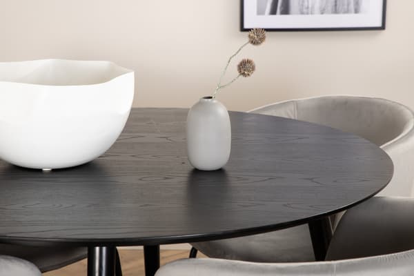 Spisebord og stole sæt 115 cm sort velour
