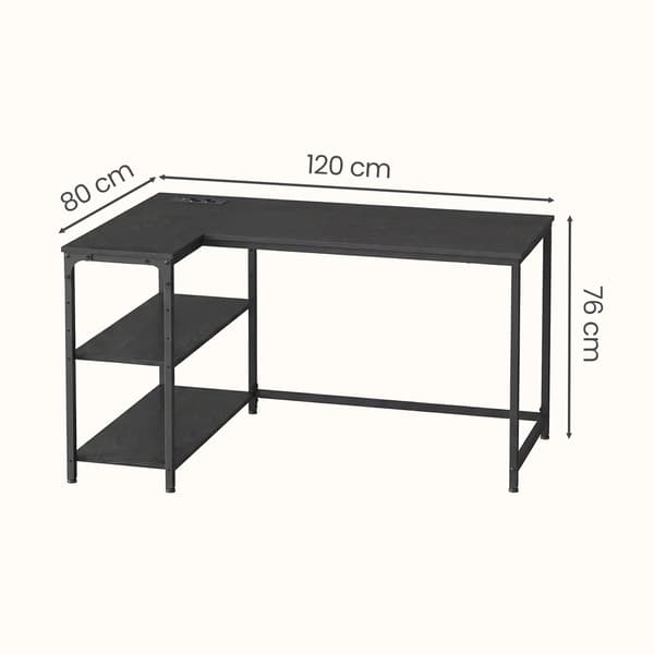 Kulmapöytä 120x80x76 cm Musta Puu ja Teräs