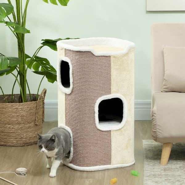 Kattekradsetønde 3 niveauer 40x40x74 cm beige/hvid