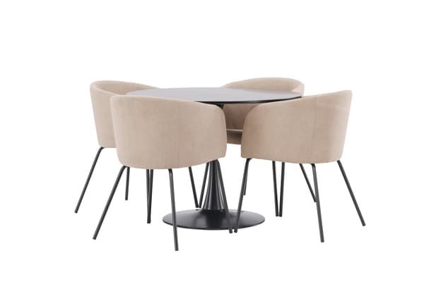 Spisebord og stol sæt 100 cm sort stof