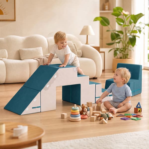 Play Sofa Fløjl 2-delt Børneskumsofa Vaskbar Modulær Børnesofa til 0,5-3 år