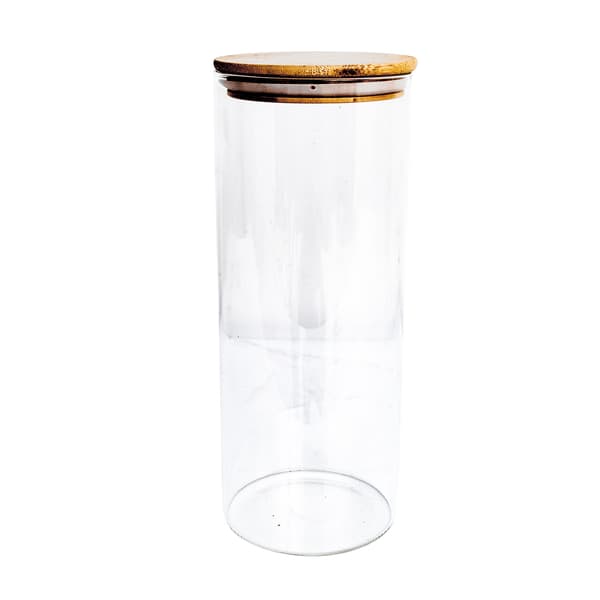 Glasburk 10x25 cm med lock, bambu och glas