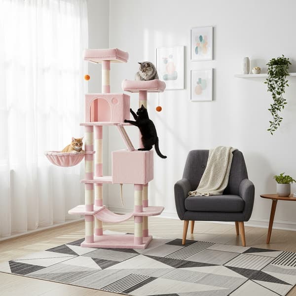 Kattträd, 55x45x168 cm, Rosa