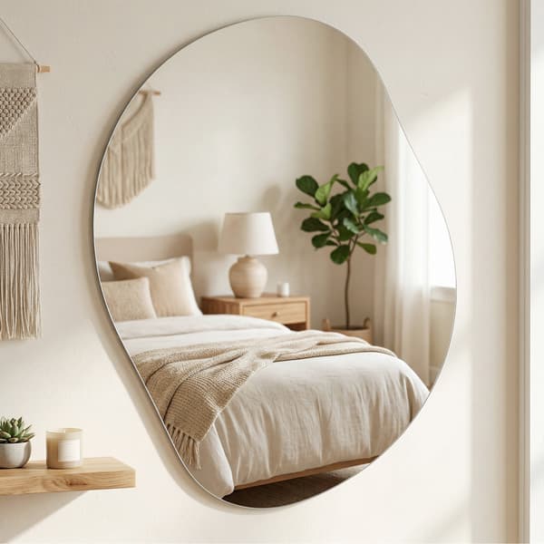 Väggspegel, utan ram, blomformad, asymmetrisk