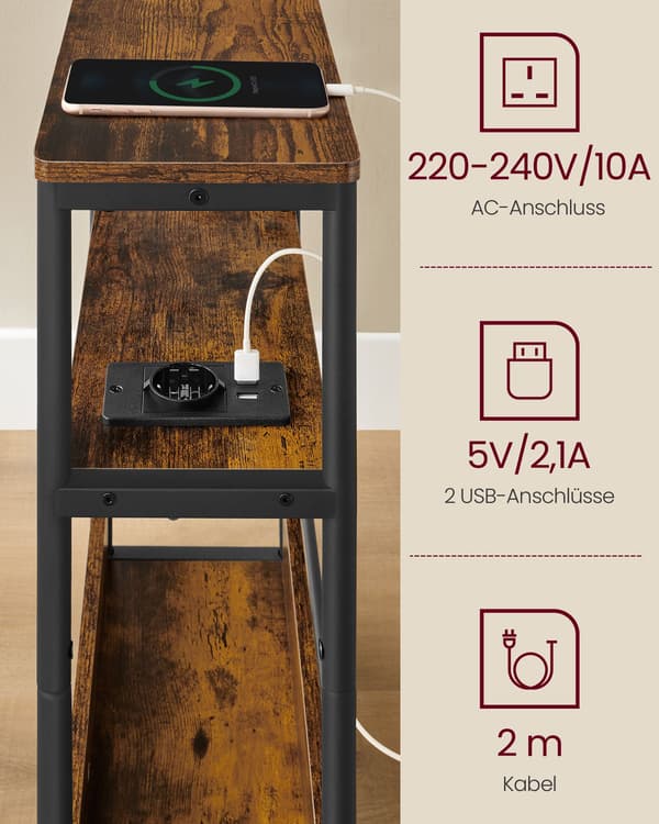 Sidebord, 45x18x58 cm, Brun og Sort