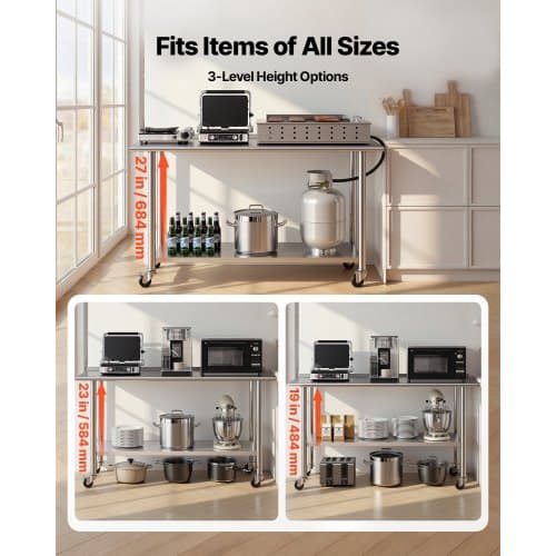 Arbejdsbord 61x152 cm Rustfrit stål Justerbar undershelf