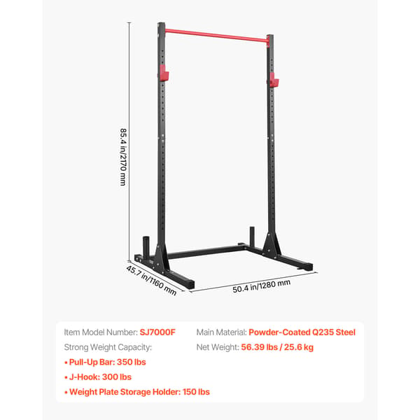 Power Cage Squat Rack, 116x128x217 cm, Justerbar, Stål